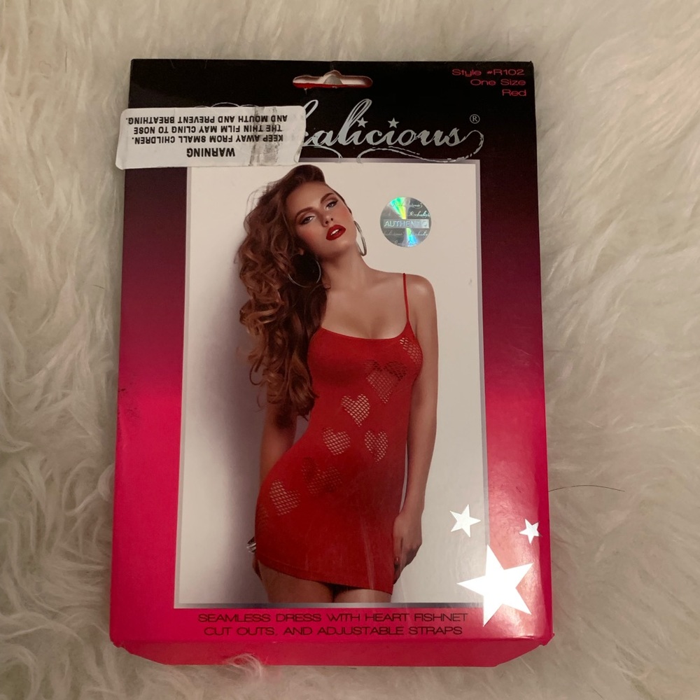 Rockalicious Seamless Red Fish Net Heart Dress NIB